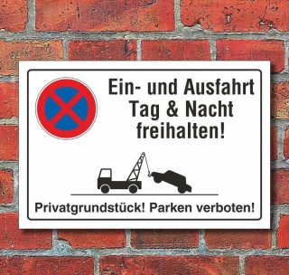 Schild Parkverbot, Halteverbot, Ein- und Ausfahrt freihalten, Privat, 3 mm Alu-Verbund  300 x 200 mm
