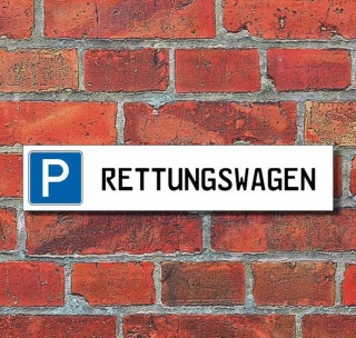 Schild Parkplatz "Rettungswagen" - 3 mm Alu-Verbund - 52 x 11 cm
