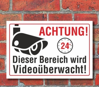 Schild Achtung dieser Bereich wird Videoüberwacht, 3 mm Alu-Verbund 450 x 300 mm