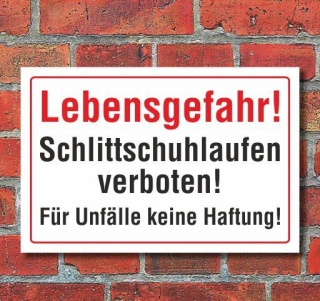Schild Lebensgefahr! Schlittschuhlaufen verboten, 3 mm Alu-Verbund