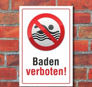 Schild Baden verboten, 3 mm Alu-Verbund 450 x 300 mm