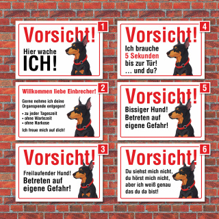 Vorsicht "Hier wache ich", Dobermann, Hund, Schild, Hinweis, 3 mm Alu-Verbund