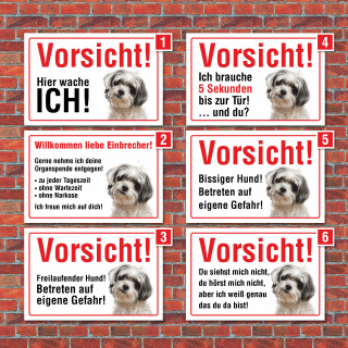 Vorsicht "Hier wache ich", Bolonka, Hund, Schild, Hinweis, 3 mm Alu-Verbund