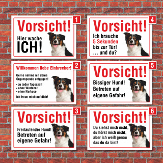 Vorsicht "Hier wache ich", Border Collie, Hund, Schild, Hinweis, 3 mm Alu-Verbund