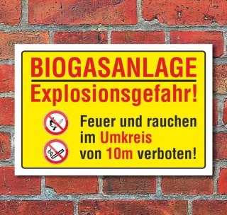 Schild Hinweisschild Gefahrschild Biogasanlage, 3 mm Alu-Verbund