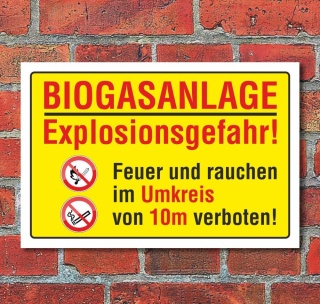 Schild Hinweisschild Gefahrschild Biogasanlage, 3 mm Alu-Verbund 300 x 200 mm
