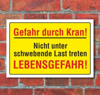 Schild Gefahr durch Kran, 3 mm Alu-Verbund