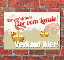 Schild Frische Eier vom Lande, 3 mm Alu-Verbund