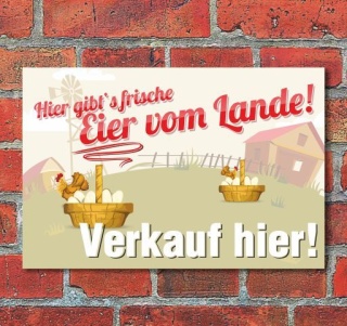 Schild Frische Eier vom Lande, 3 mm Alu-Verbund Motiv 1 600 x 400 mm