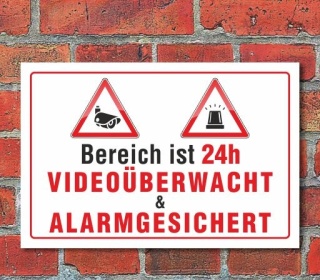 Schild Videoüberwacht & Alarmgesichert, 3 mm Alu-Verbund
