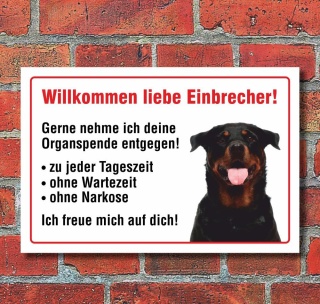 Vorsicht "Willkommen", Rottweiler, Hund, Schild,  3 mm Alu-Verbund Motiv 2 300 x 200 mm
