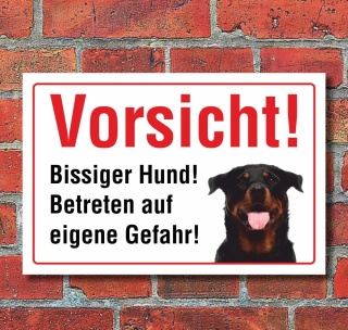 Vorsicht "Bissig", Rottweiler, Hund, Schild,  3 mm Alu-Verbund Motiv 5 300 x 200 mm