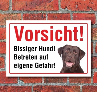 Vorsicht "Bissig", Labrador, Hund, Schild,  3 mm Alu-Verbund Motiv 5 300 x 200 mm