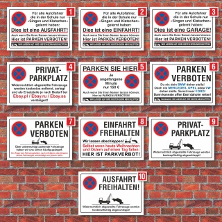 Verschiedene Parkplatzschilder, Hinweis, Verbot, 3 mm Alu-Verbund