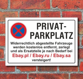 Schild Parkverbot, Halteverbot, Ebay.pl, 3 mm Alu-Verbund - 300 x 200 mm