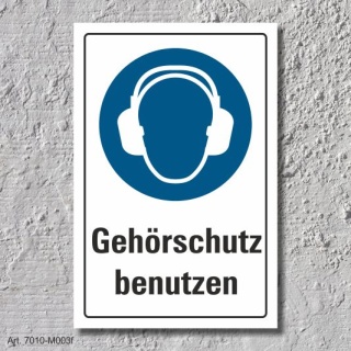 Schild "Gehörschutz benutzen", DIN ISO 7010, 3 mm Alu-Verbund  300 x 200 mm