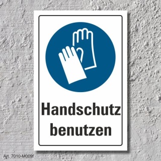 Schild "Handschutz benutzen", DIN ISO 7010, 3 mm Alu-Verbund