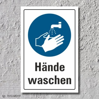 Schild "Hände waschen", DIN ISO 7010, 3 mm Alu-Verbund