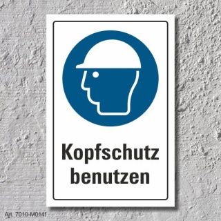 Schild "Kopfschutz benutzen", DIN ISO 7010, 3 mm Alu-Verbund