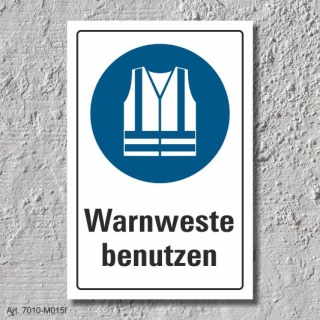 Schild "Warnweste benutzen", DIN ISO 7010, 3 mm Alu-Verbund  450 x 300 mm