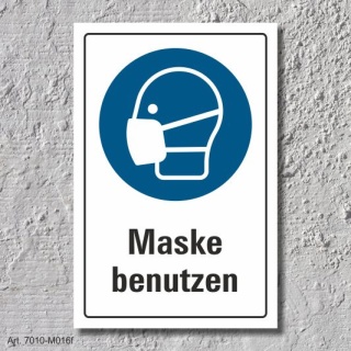 Schild "Mundschutz benutzen", DIN ISO 7010, 3 mm Alu-Verbund  300 x 200 mm
