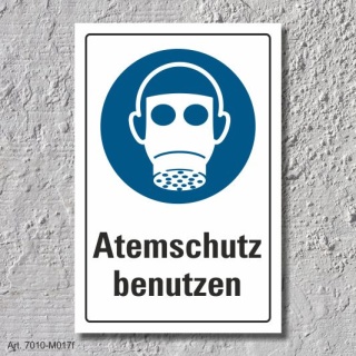 Schild "Atemschutz benutzen", DIN ISO 7010, 3 mm Alu-Verbund