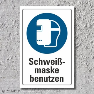 Schild "Schweißmaske benutzen", DIN ISO 7010, 3 mm Alu-Verbund