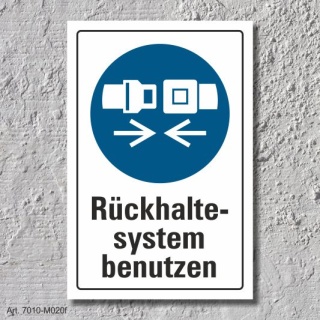 Schild "Rückhaltesystem benutzen", DIN ISO 7010, 3 mm Alu-Verbund