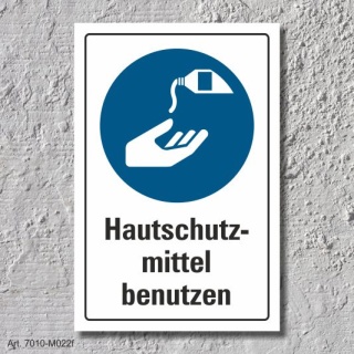 Schild "Hautschutzmittel benutzen", DIN ISO 7010, 3 mm Alu-Verbund