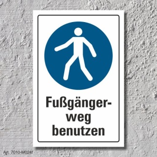 Schild "Fußgängerweg benutzen", DIN ISO 7010, 3 mm Alu-Verbund