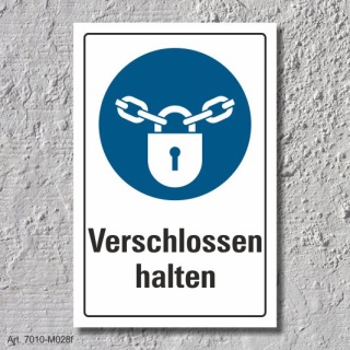 Schild "Verschlossen halten", DIN ISO 7010, 3 mm Alu-Verbund
