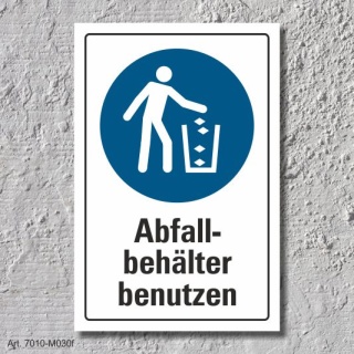 Schild "Abfallbehälter benutzen", DIN ISO 7010, 3 mm Alu-Verbund  300 x 200 mm