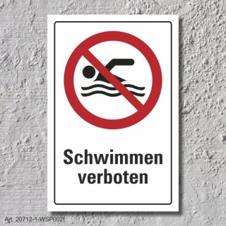 Verbotsschild "Schwimmen verboten", DIN ISO 20712, 3 mm Alu-Verbund  450 x 300 mm