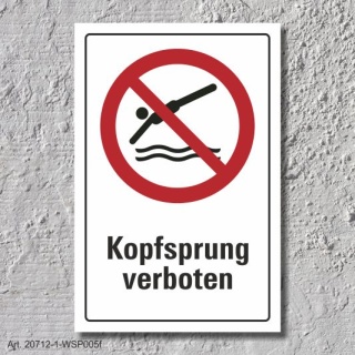 Verbotsschild "Kopfsprung verboten", DIN ISO 20712, 3 mm Alu-Verbund
