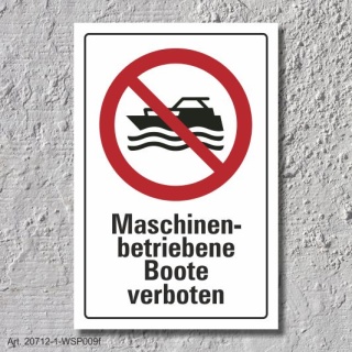 Verbotsschild "Maschinenbetriebene Boote verboten", DIN ISO 20712, 3 mm Alu-Verbund  450 x 300 mm