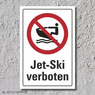 Verbotsschild "Jet Ski verboten", DIN ISO 20712, 3 mm Alu-Verbund