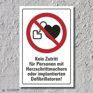 Verbotsschild "Herzschrittmacher verboten", DIN ISO 7010, 3 mm Alu-Verbund  300 x 200 mm