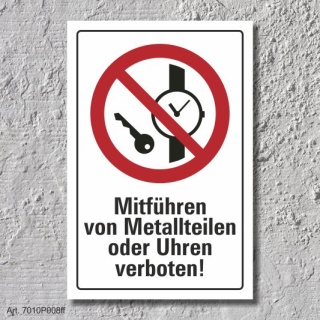 Verbotsschild "Metallteile verboten", DIN ISO 7010, 3 mm Alu-Verbund