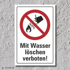 Verbotsschild "Wasser löschen verboten",...