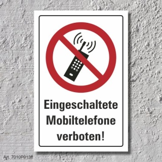 Verbotsschild "Mobiltelefone verboten", DIN ISO 7010, 3 mm Alu-Verbund