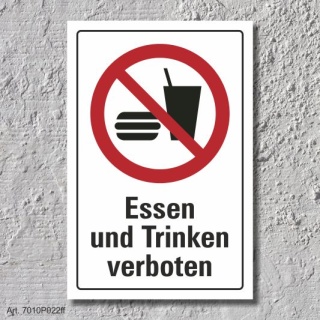 Verbotsschild "Essen und trinken verboten", DIN ISO 7010, 3 mm Alu-Verbund