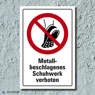Verbotsschild "Metallbeschlagenes Schuhwerk verboten", DIN ISO 7010, 3 mm Alu-Verbund