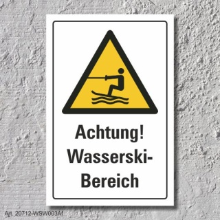 Warnschild "Wasserski Bereich", DIN ISO 20712, 3 mm Alu-Verbund
