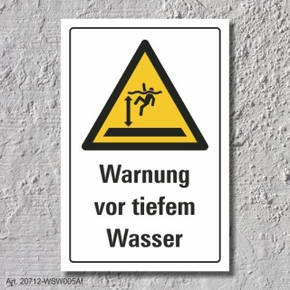 Warnschild "Warnung vor tiefem Wasser", DIN ISO 20712, 3 mm Alu-Verbund