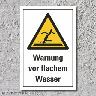 Warnschild "Warnung vor flachem Wasser", DIN ISO 20712, 3 mm Alu-Verbund