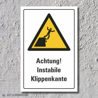 Warnschild "Instabile Klippenkante", DIN ISO 20712, 3 mm Alu-Verbund