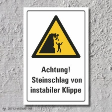 Warnschild "Steinschlag, instabile Klippe", DIN...