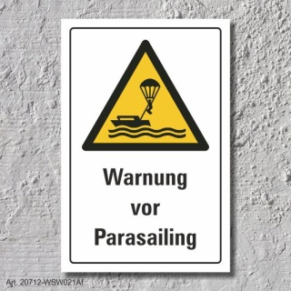 Warnschild "Warnung vor Parasailing", DIN ISO 20712, 3 mm Alu-Verbund