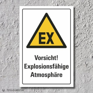 Warnschild "Explosionsfähige Atmosphäre", DIN ISO 7010, 3 mm Alu-Verbund  300 x 200 mm