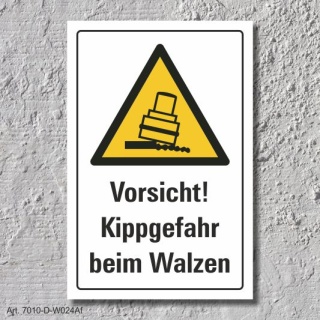 Warnschild "Kippgefahr beim walzen", DIN ISO 7010, 3 mm Alu-Verbund